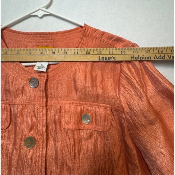 Ruby Rd. Womens Metallic Orange Button-Front Jacket 3/4 Sleeve Size 12 - Picture 5 of 8